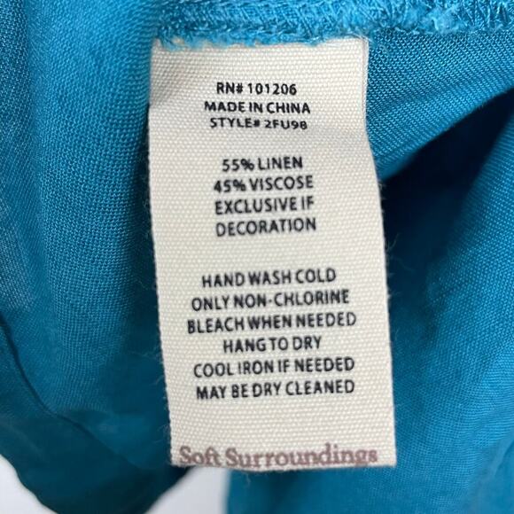 Soft Surroundings Women's size M Teal Linen Blend Tunic Shirt 3/4 Sleeve - Picture 6 of 7